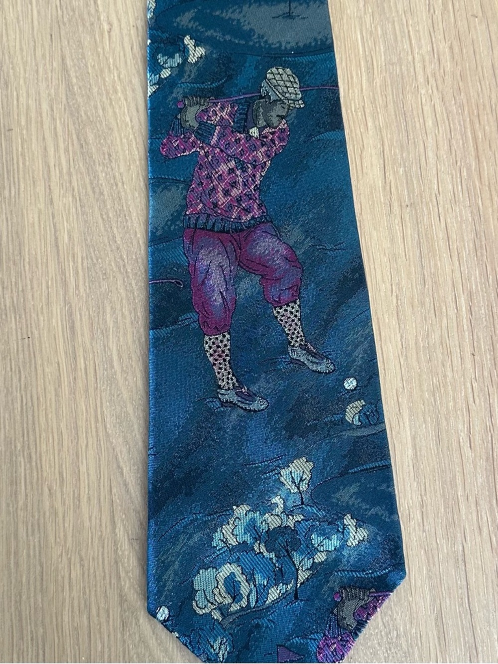 Vintage Made in the USA 100% Silk Golfer Necktie Graphic Golf Blue Boeing